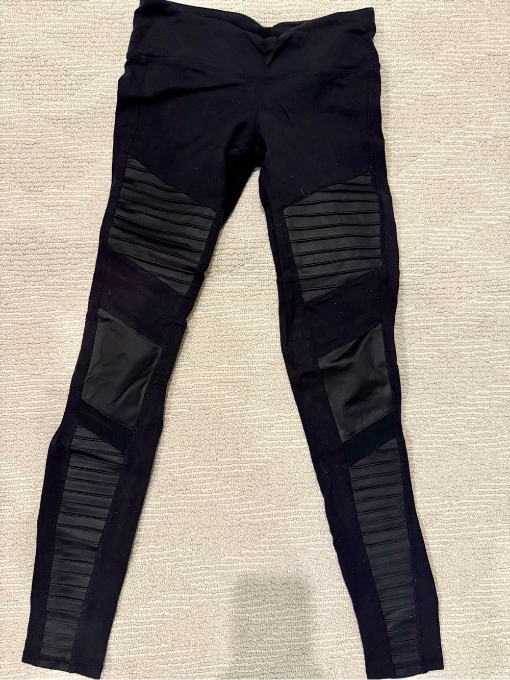 ALO YOGA Black Paneled Moto-Style Leggings